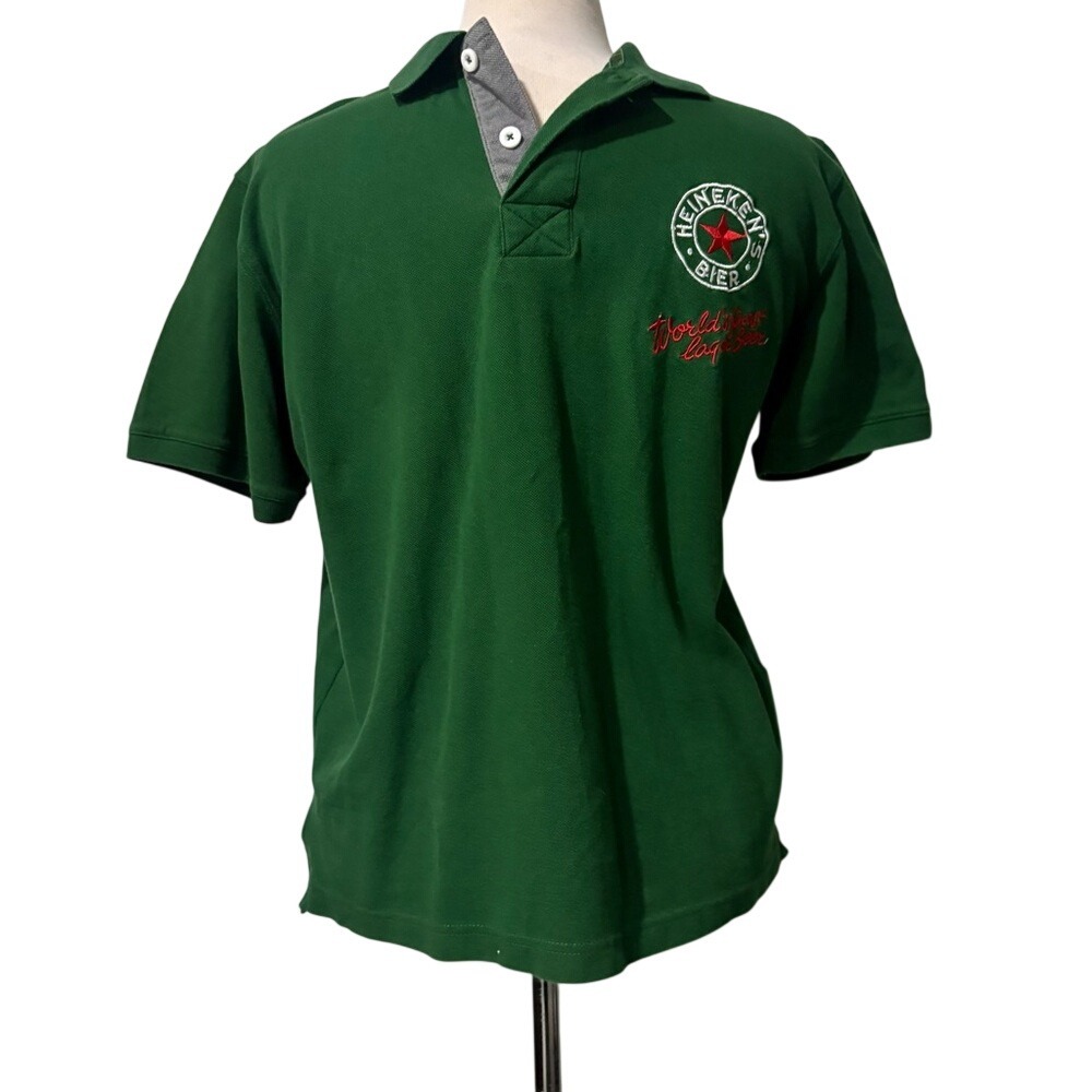 Heineken Vintage Style Promo Polo Shirt Dark Green Red with Red‎ Embroidery